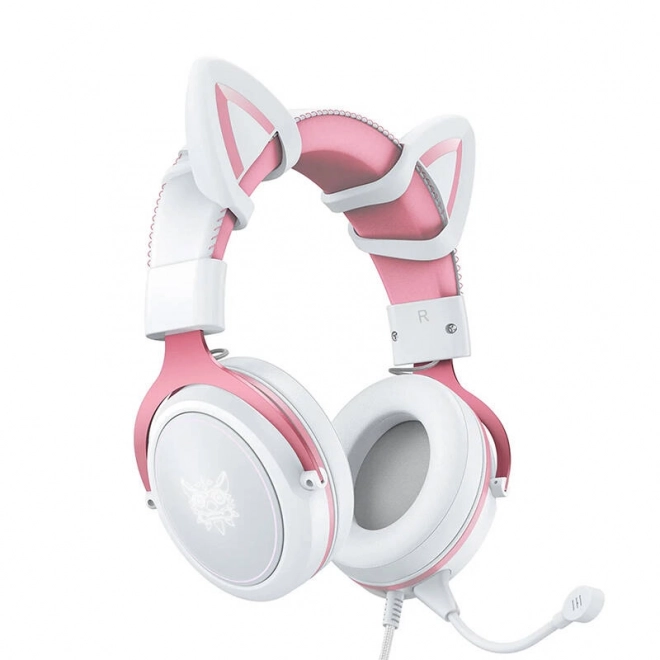 Casque de jeu Onikuma X10 blanc et rose avec oreilles de chat
