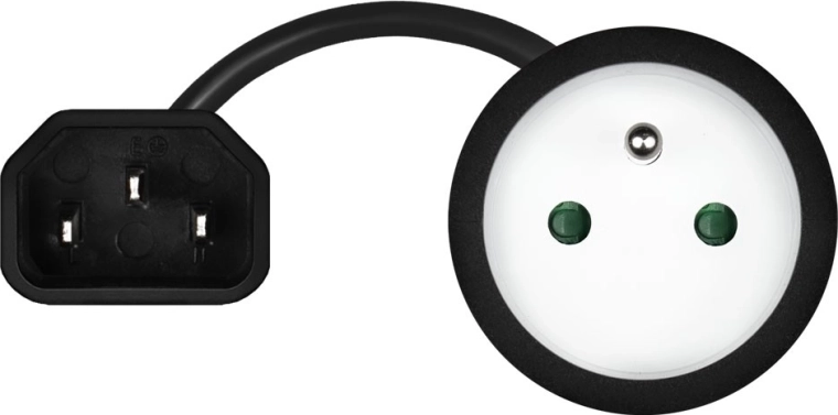 Deux connecteurs : IEC C14 et CEE 7/5 (E)