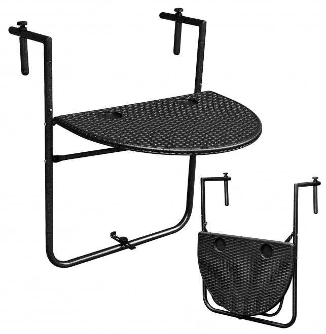 Table de balcon pliante suspendue sur la balustrade, noire