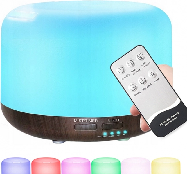 Humidificateur d’air aromathérapeutique avec télécommande et éclairage RVB