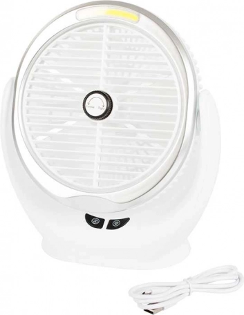 Ventilateur de table sans fil avec recharge et éclairage LED – Blanc-argenté