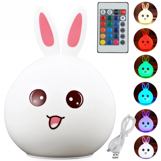 Veilleuse enfant multicolore en forme de lapin avec télécommande