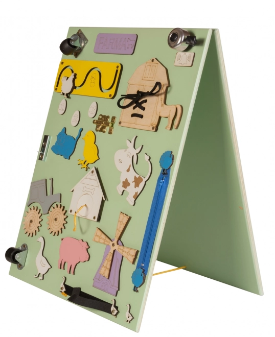 Planche sensorielle en bois verte à double face - Ferme