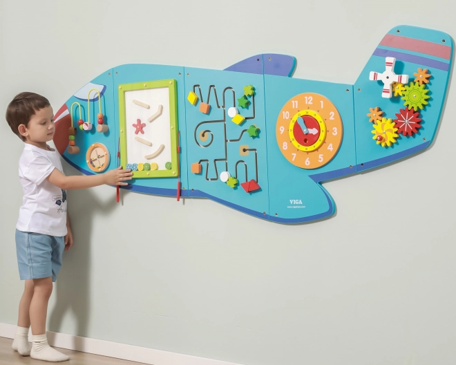 Tableau sensoriel mural en bois Avion VIGA Montessori