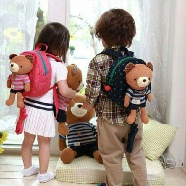 Sac à dos enfant avec laisse de sécurité ourson - bleu foncé