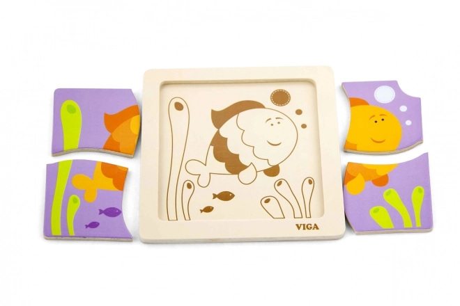Puzzle en bois VIGA avec poisson 4 pièces