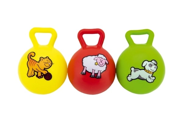 Balle en gomme avec poignée et hochet Mes premiers animaux - 10 cm