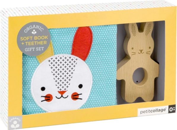 Petit Collage livre en tissu et anneau de dentition Lapin