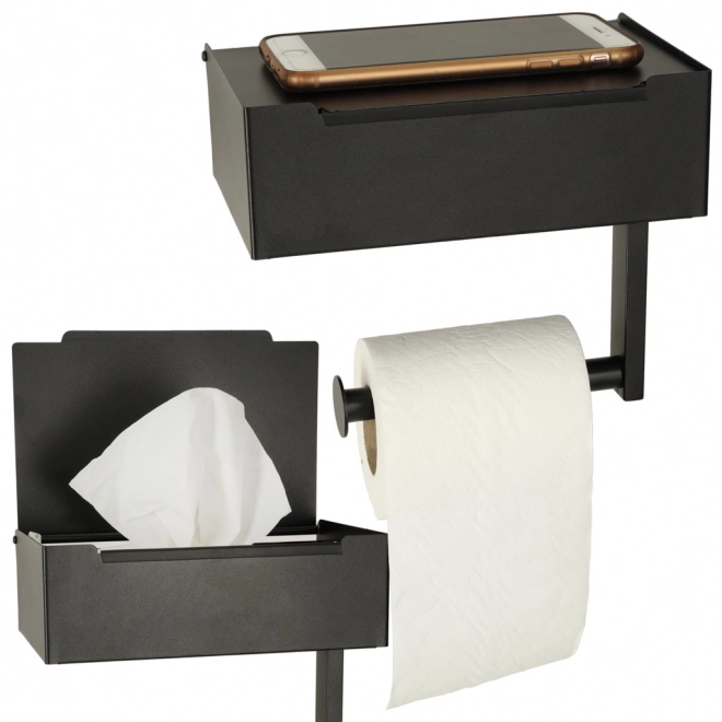 Porte-papier toilette avec étagère et espace de rangement noir