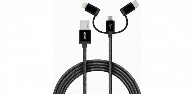Câble de chargement universel 3 en 1 avec connecteurs USB-C, Micro USB et Lightning