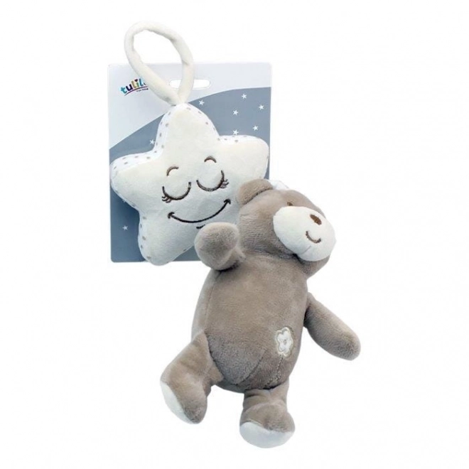 Ours en peluche avec étoile à suspendre sur lit/calandre boîte à musique à remonter 36cm sur carte dans un sac 0+