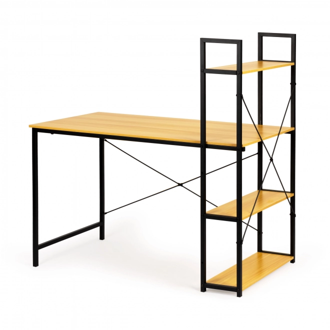 Bureau informatique en bois avec étagères loft