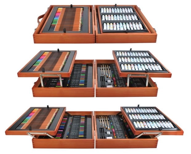 Grande trousse en bois pour petits artistes 174 pièces
