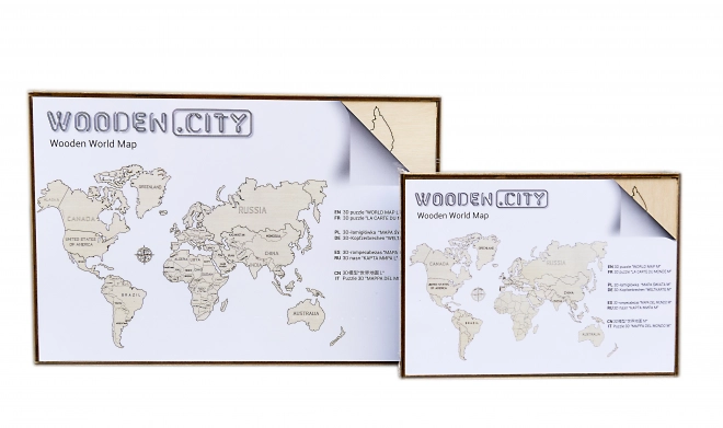 Carte du monde 3D murale en bois XXL couleur naturelle