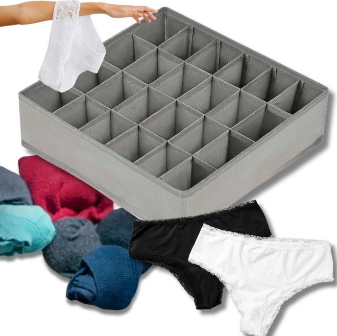 Organisateur de tiroir gris pour chaussettes et sous-vêtements, 24 compartiments