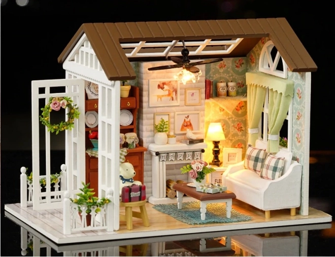 Maison de poupées en bois - modèle salon avec LED