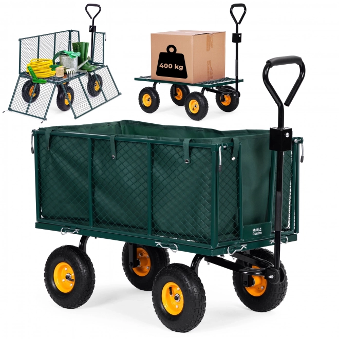 Chariot de transport de jardin MultiGarden avec côtés ouvrants et grandes roues gonflables