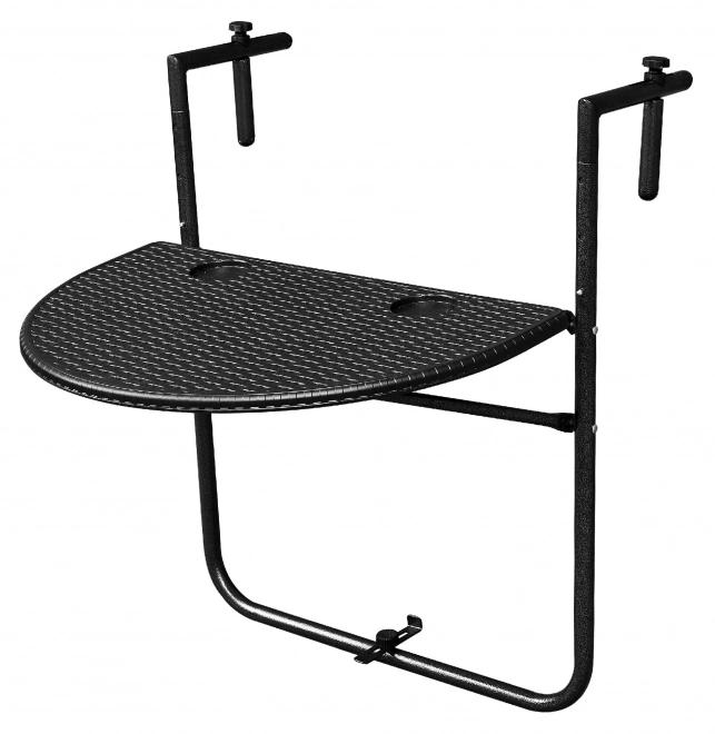 Table de balcon pliante suspendue sur la balustrade, noire