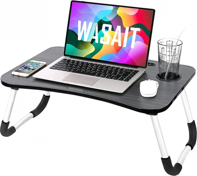 Table pliante pour ordinateur portable pour lit avec porte-gobelet et support tablette, noir