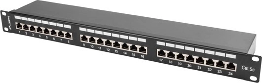 Panneau de brassage 24 ports 1U catégorie 5E noir blindé