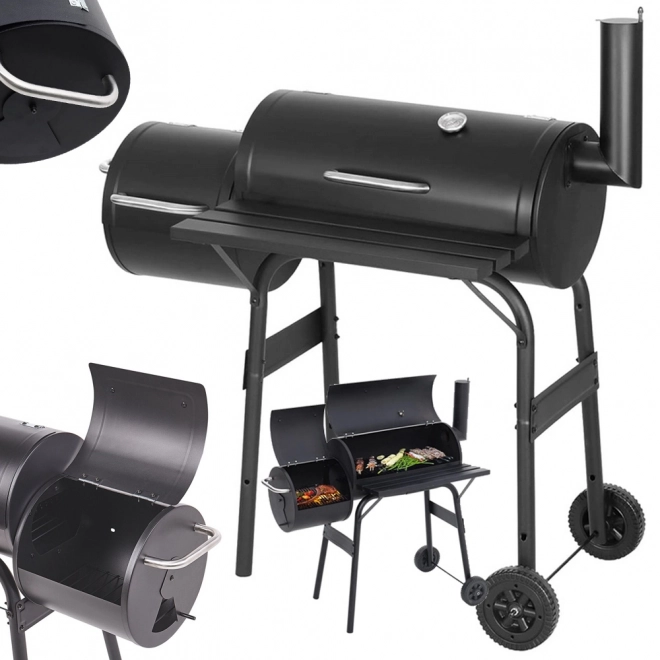 Barbecue de jardin au charbon de bois avec fumoir et roulettes