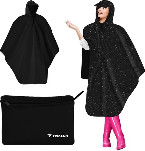 Poncho imperméable de cyclisme TRIZAND avec visière, noir