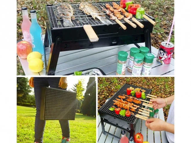 Gril portable pliable au charbon de bois pour camping et BBQ