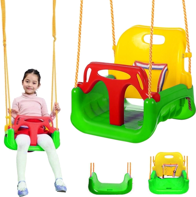 Balançoire de jardin pour enfants 3 en 1 avec dossier réglable, vert