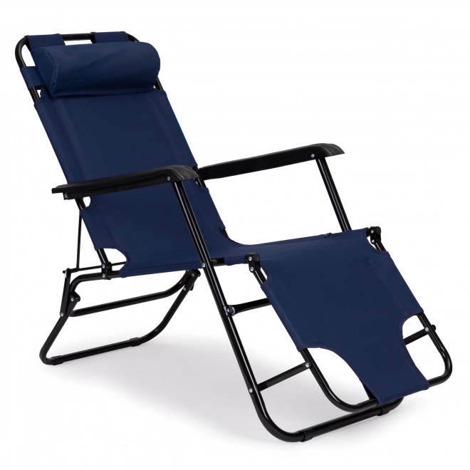 Chaise longue de jardin avec appui-tête bleu