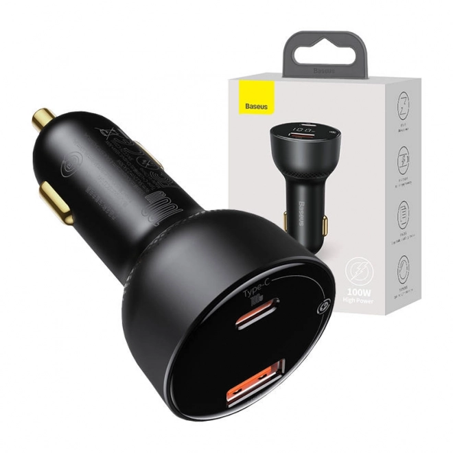 Chargeur rapide pour voiture Baseus USB et USB-C 100W noir