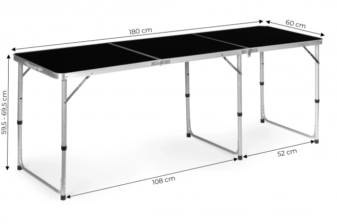 Table de camping pliable noire plateau 180 x 60 cm