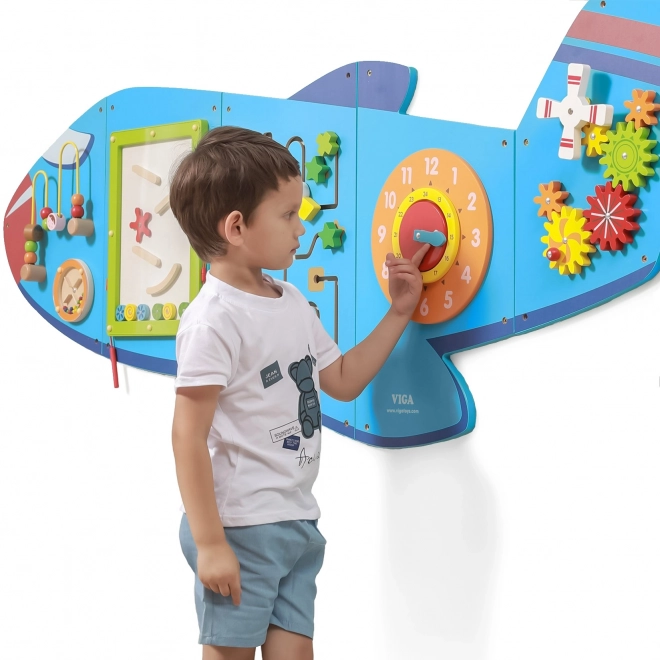 Tableau sensoriel mural en bois Avion VIGA Montessori