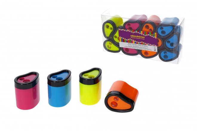 Taille-crayon pour deux crayons avec réservoir - 4 couleurs