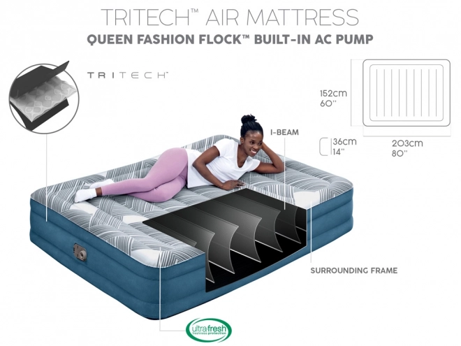 Matelas confortable Bestway 2s Queen 203x152x36cm avec pompe intégrée 6712Y