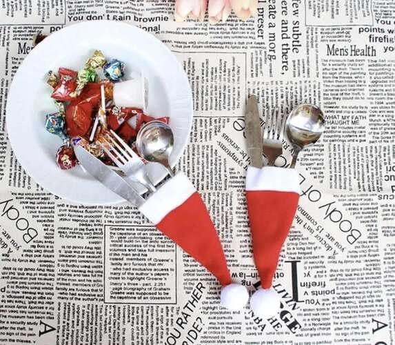 Étui à couverts - Chapeaux de Papa Noël, 12 pièces. Ruhhy 22303