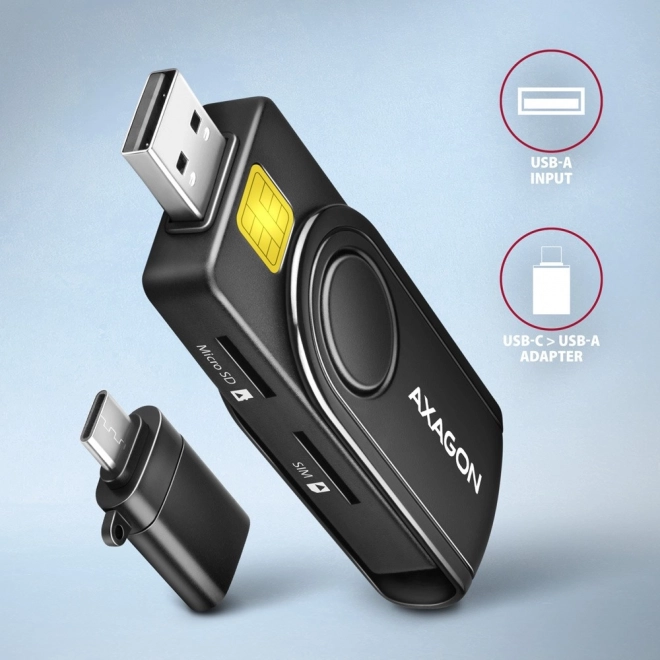 Lecteur de cartes axagon de poche pour ID, SD, microSD et cartes SIM avec USB