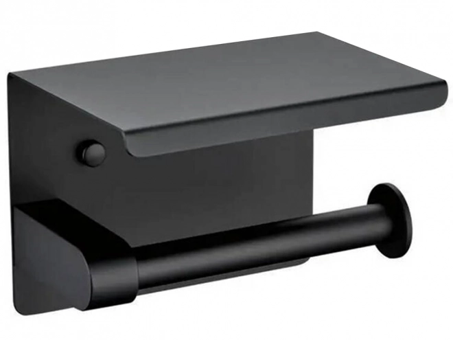 Support papier toilette en acier avec étagère pour téléphone noir