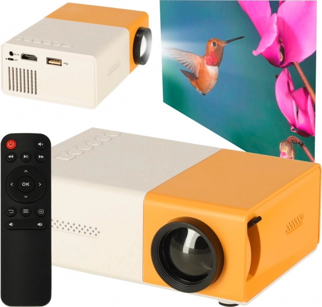 Mini projecteur LED avec TFT LCD, 24–60 pouces, HDMI/USB, prise en charge 1080p – blanc‑orange
