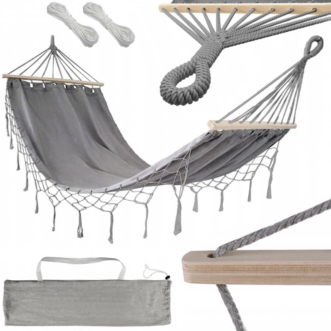Hamac de jardin XL avec barres d'écartement en bois