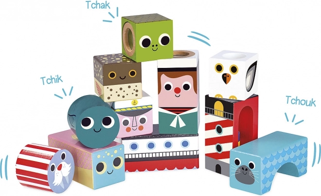 Vilac cubes sonores en bois sur le thème de la mer, 11 pcs