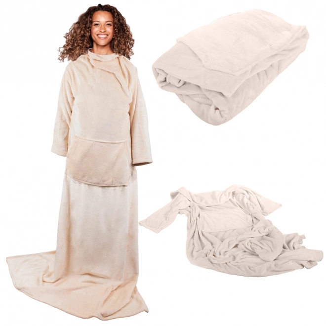 Deka avec manches polaire chaude robe de chambre néon – béžová