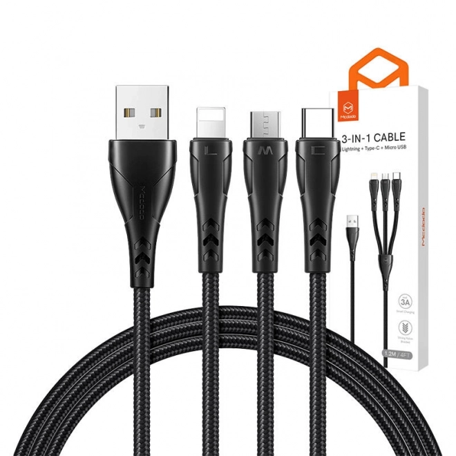 Câble 3en1 USB vers USB-C / Lightning / Micro USB, Mcdodo CA-6960, 1,2 m (noir)