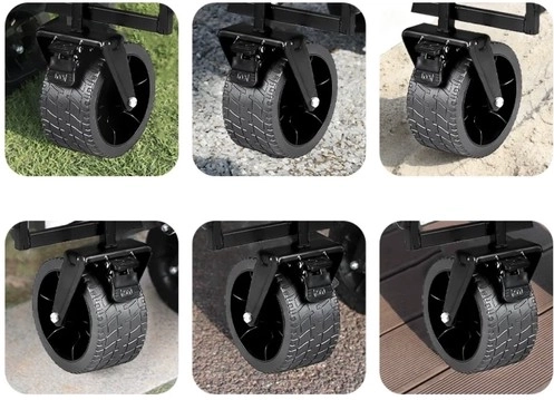 Large roues à 360° avec frein pour tous les terrains