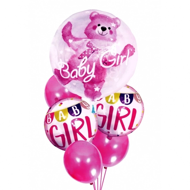 Ballons d'anniversaire roses avec ourson pour fille - 6 pièces