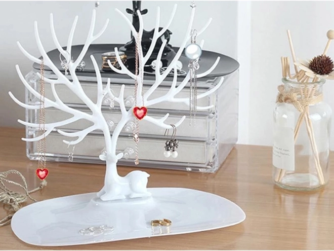 Support à bijoux en forme d'arbre avec espace de rangement