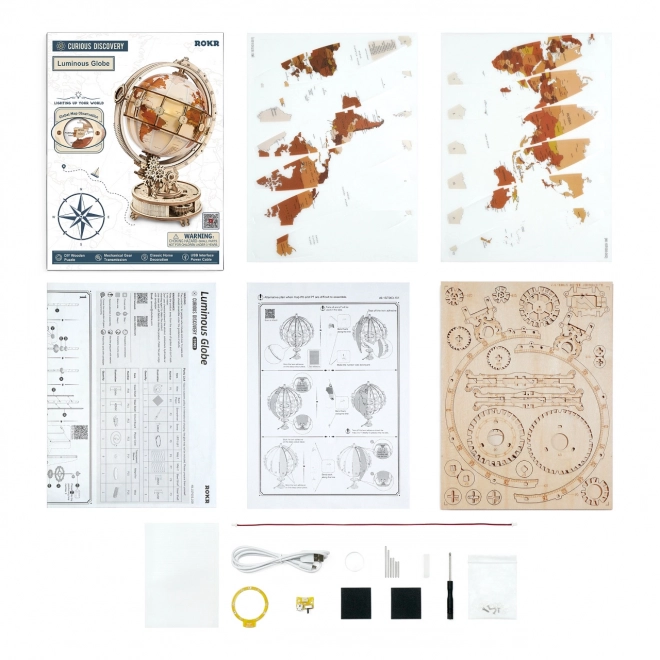 RoboTime Puzzle mécanique 3D en bois Globe lumineux