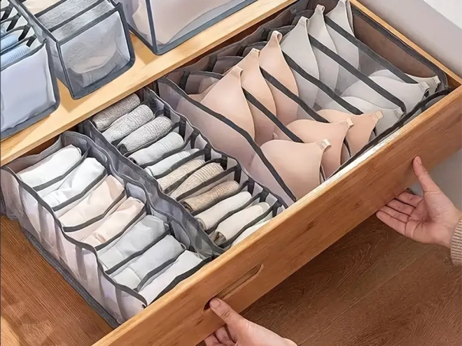 Organisateur de sous-vêtements pour tiroir avec 6 compartiments