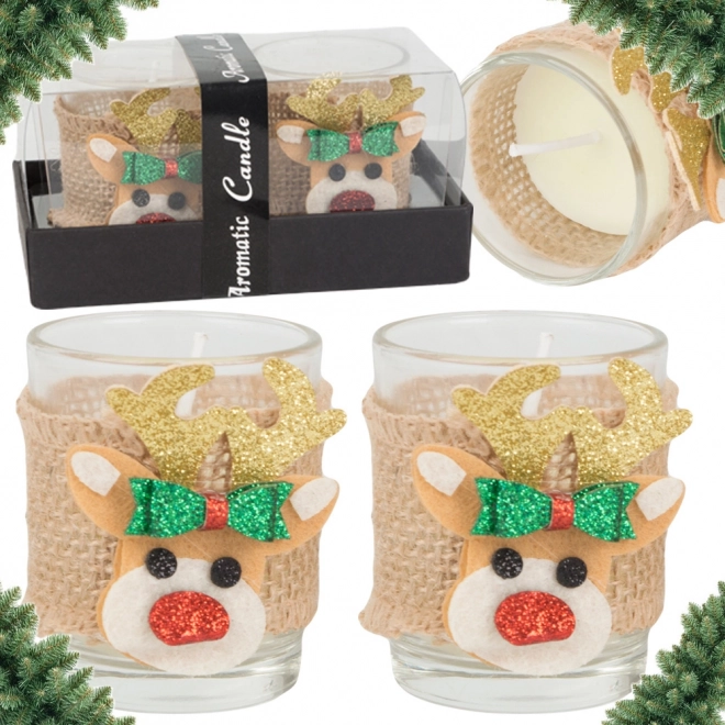 Bougies parfumées en verre avec motif de rennes, ensemble de 2 pcs