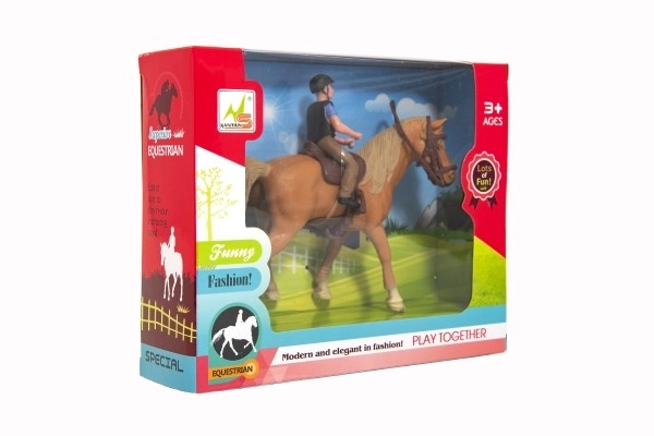 Cheval + jockey plastique 15cm dans boîte 20x16x5,5cm