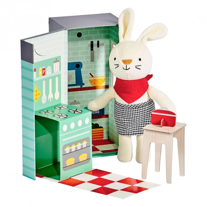 Petit Collage lapin en peluche dans la cuisine